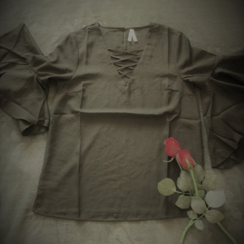 Goth Black Bell sleeved blouse NWOT